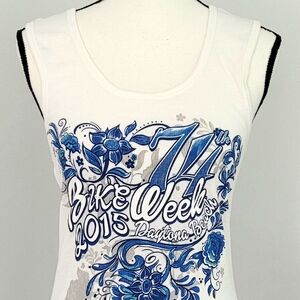 Blue and White Floral Graphic Tank Top